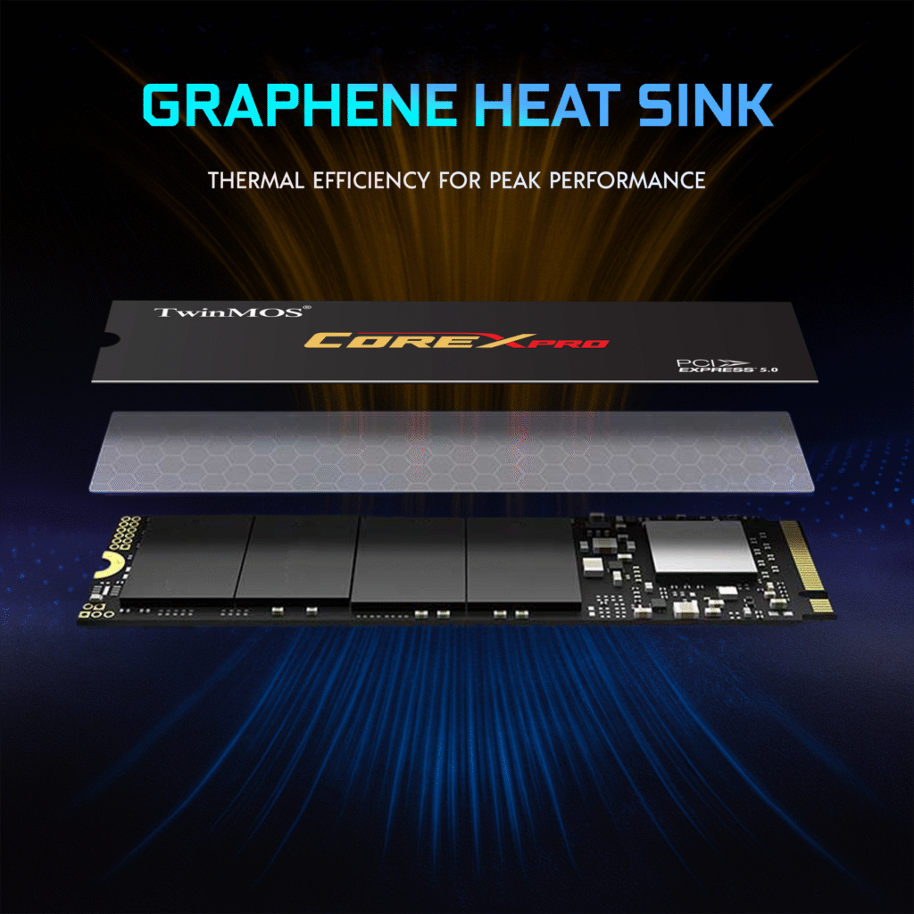 TwinMOS CoreX Pro M.2 PCIe Gen 5.0 NVMe SSD Equipped with integrated graphene heat spreader